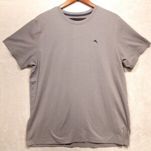 Tommy Bahama Mens SS Crewneck T-Shirt Sz.Large/Solid Gray/Blue Logo/Casual
